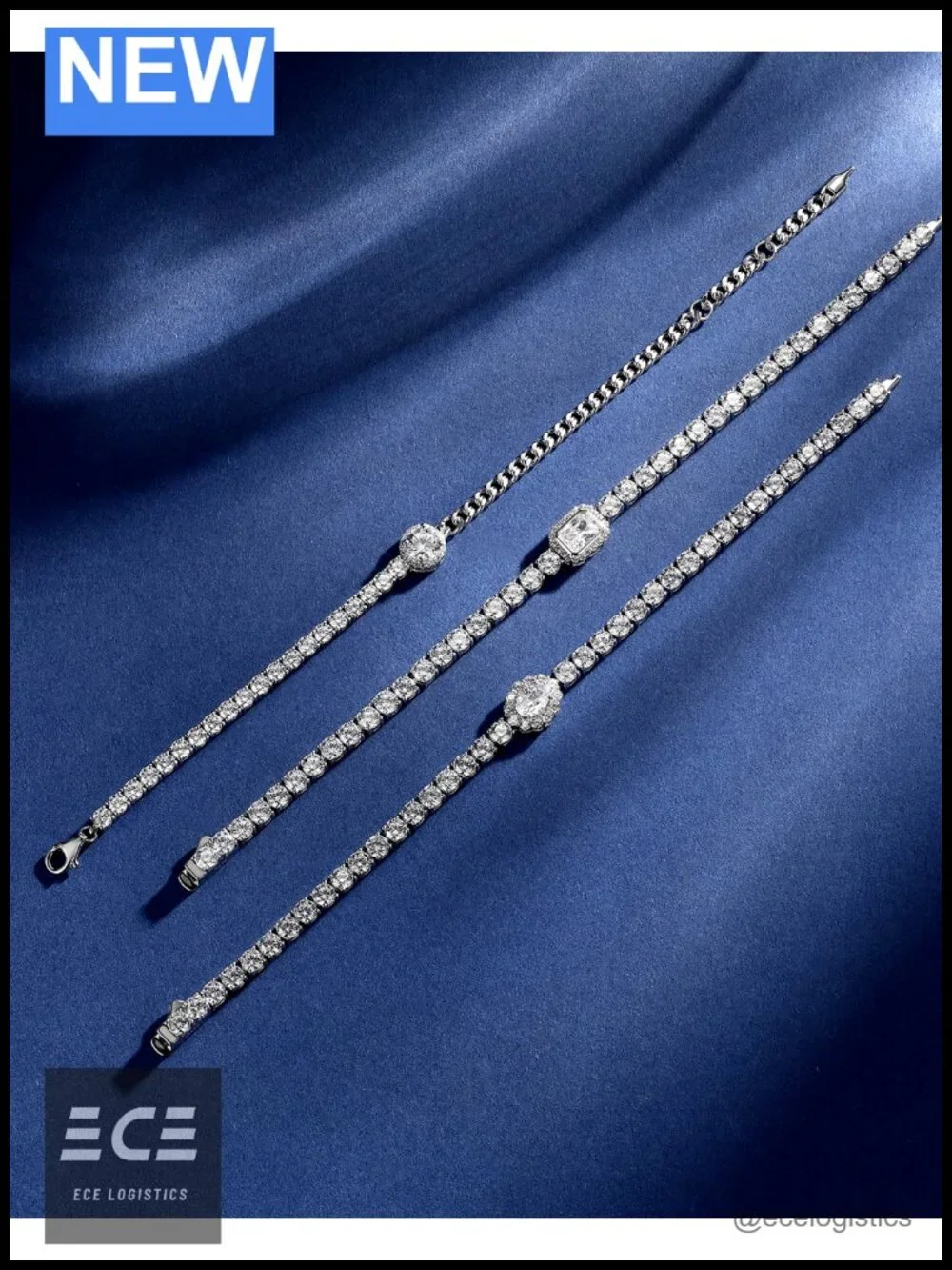 Sterling Silver Curb Chain Tennis Bracelet Cubic Zirconia Adjustable 7.87 Inch